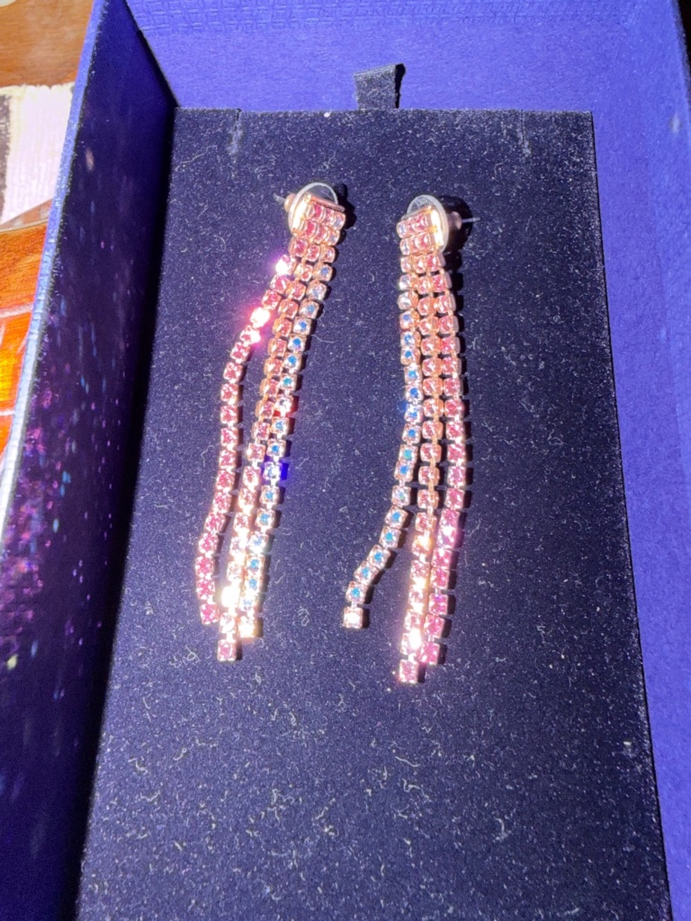Swarovski long dangle earrings with multi-pink stones - gorgeous! - Picture 2 of 8